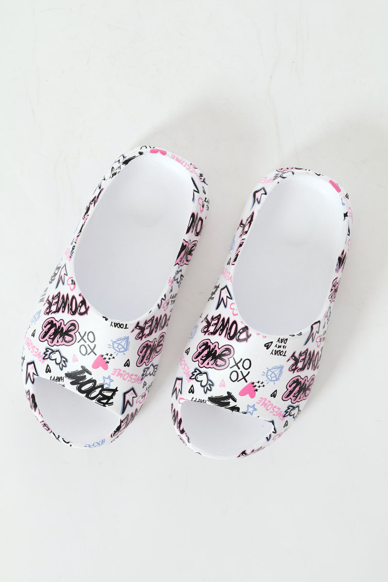 Girls Graffiti Slide - White/Pink