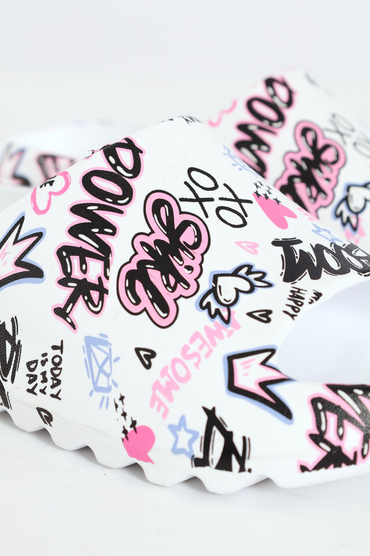 Girls Graffiti Slide - White/Pink