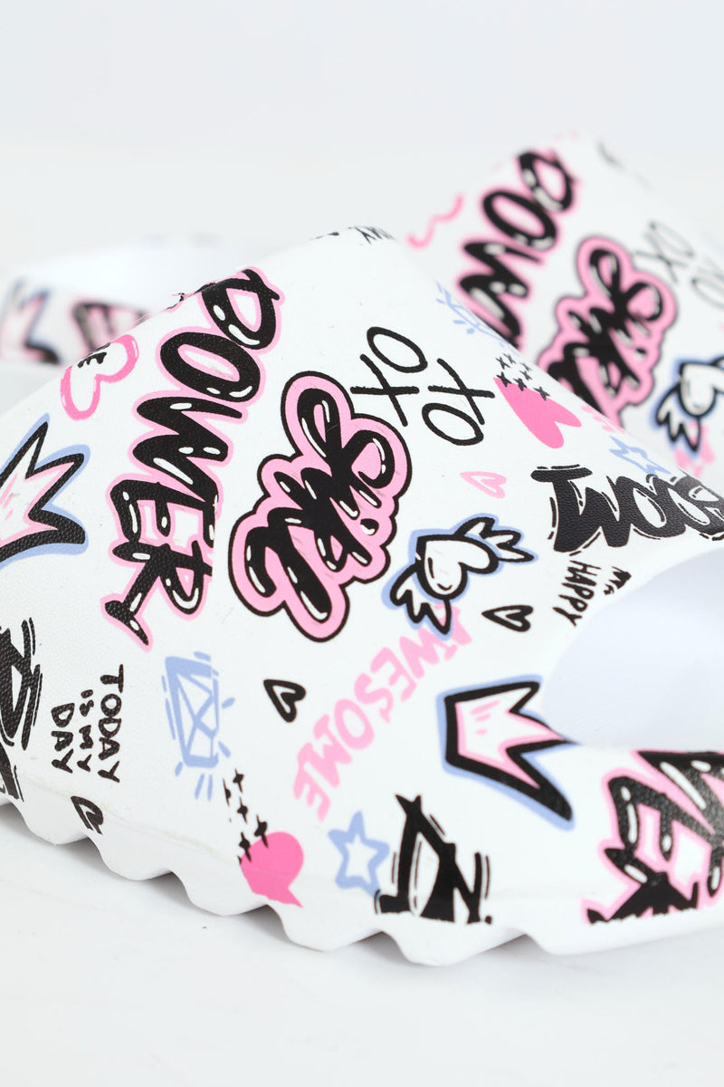 Girls Graffiti Slide - White/Pink
