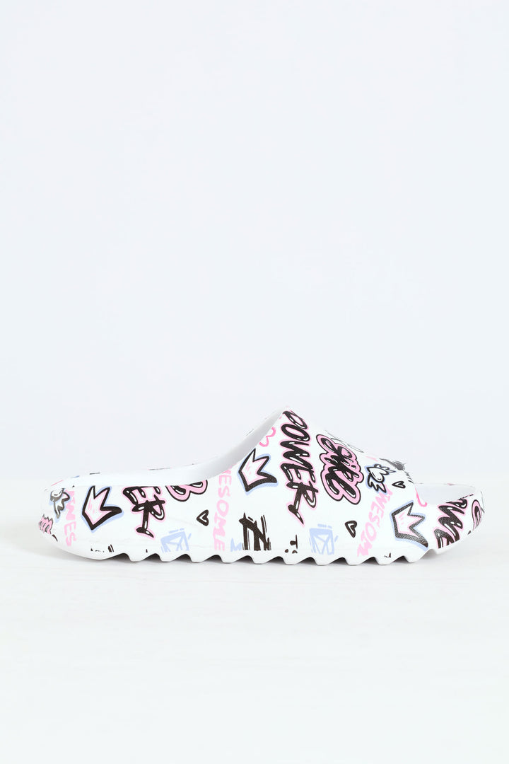 Girls Graffiti Slide - White/Pink