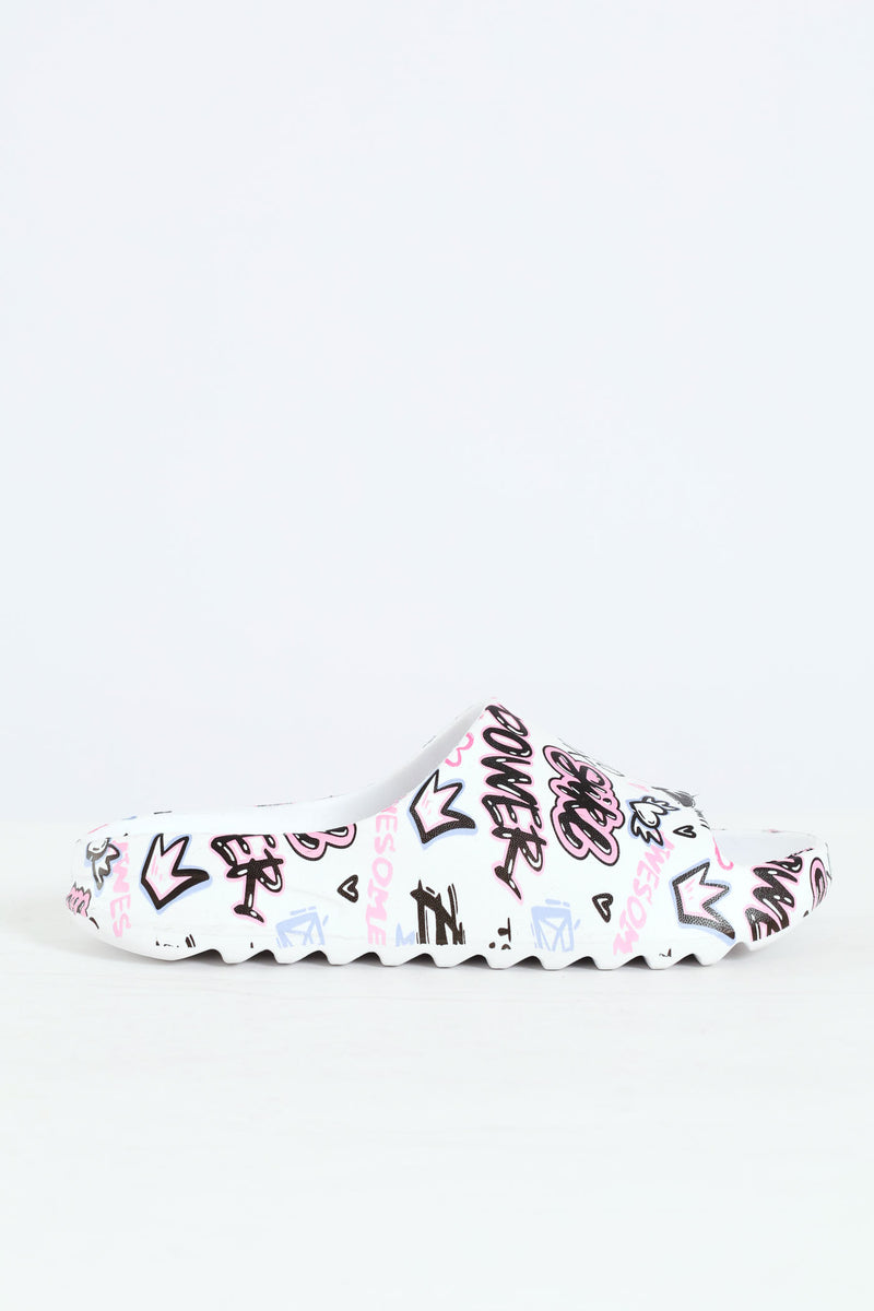 Girls Graffiti Slide - White/Pink
