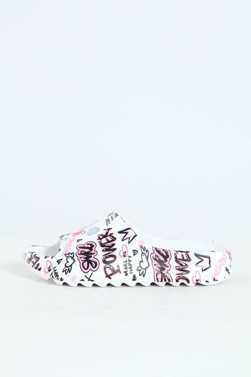 Girls Graffiti Slide - White/Pink