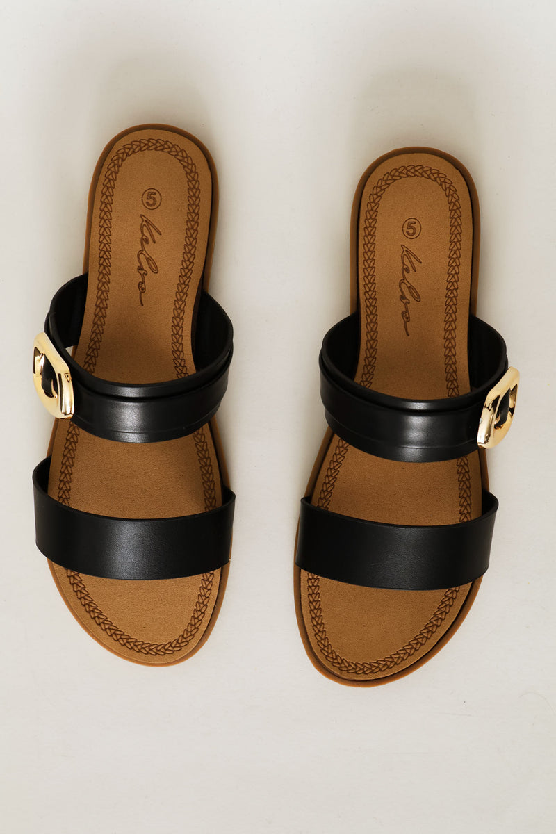Double Strap Buckled Sandal - Black