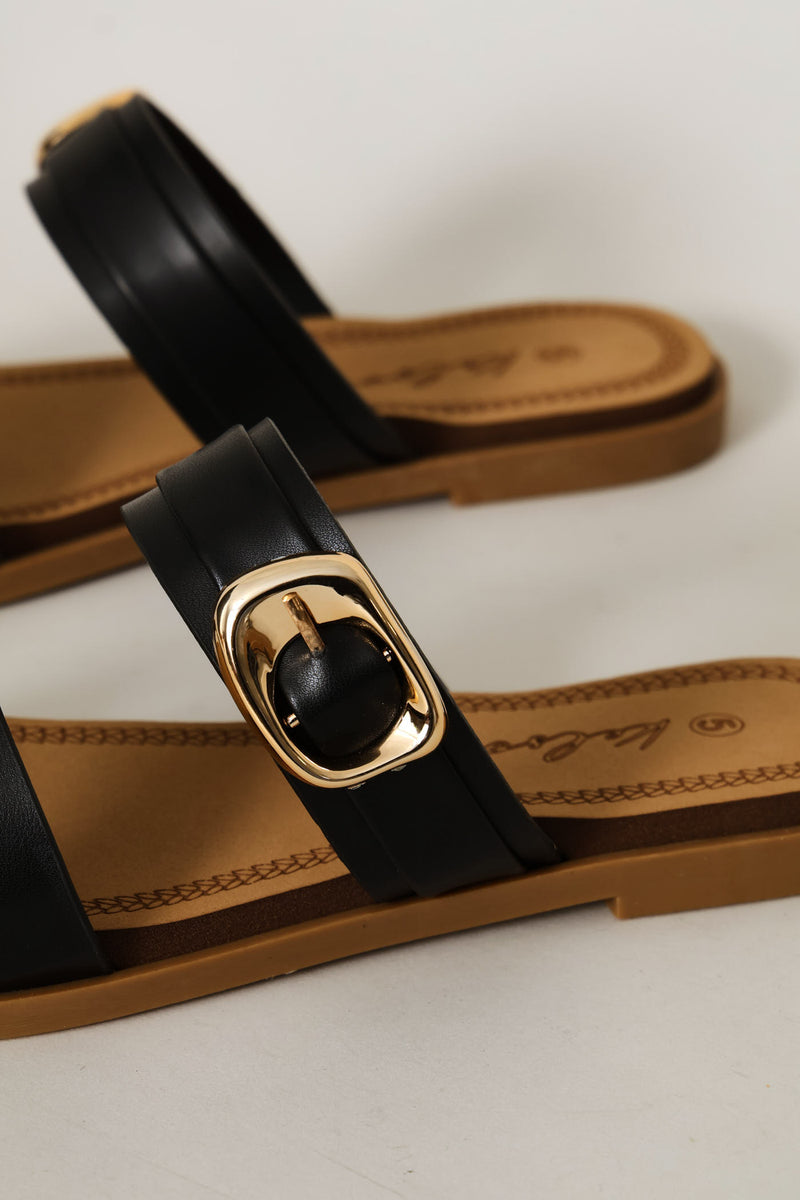 Double Strap Buckled Sandal - Black