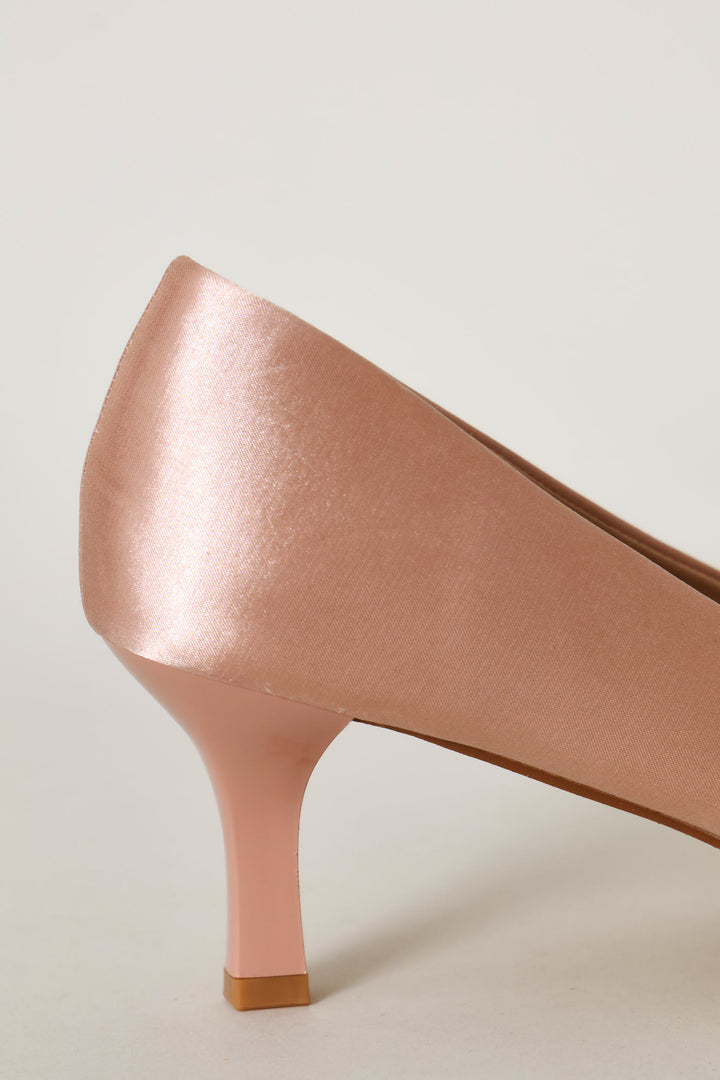 Diamante Bow Pointed Toe Kitten Court Heel - Rose Gold