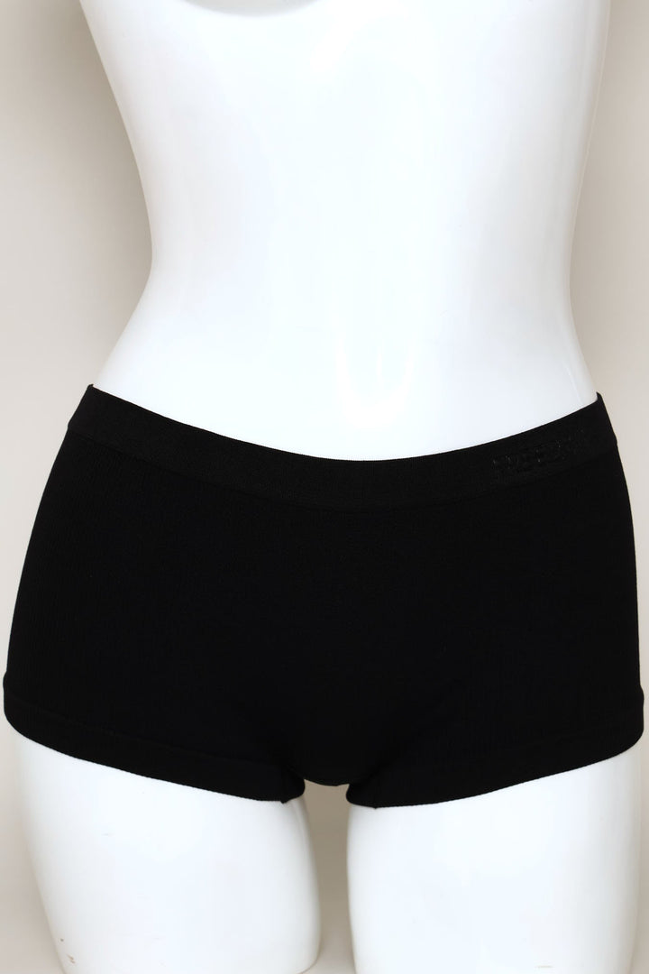 3 Pack Plain Seamless Boyleg Panties - Black/Mocca/White
