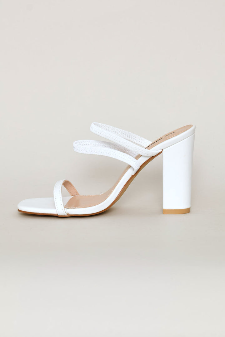 Double Strap Block Heeel - White