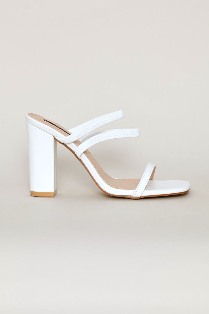 Double Strap Block Heeel - White
