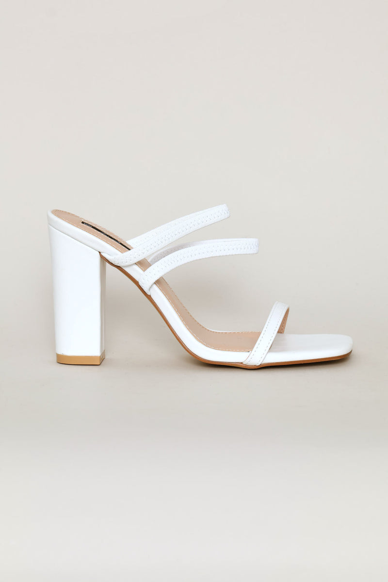 Double Strap Block Heeel - White