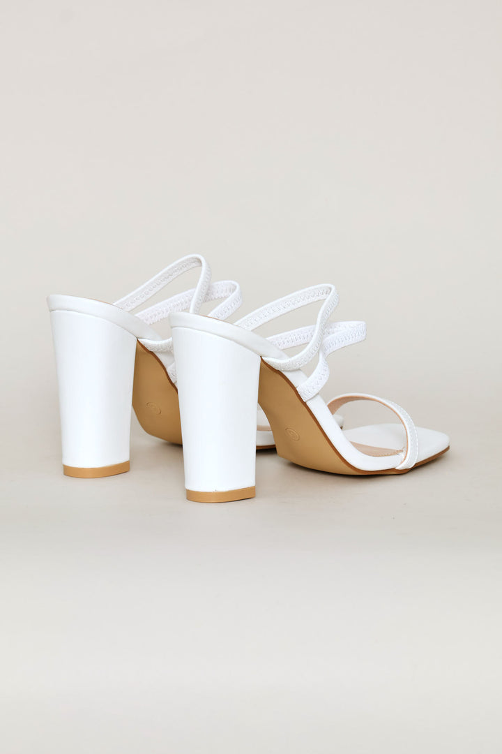 Double Strap Block Heeel - White
