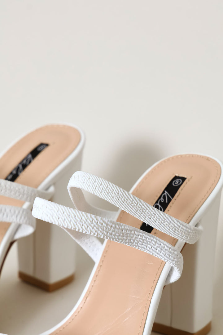 Double Strap Block Heeel - White