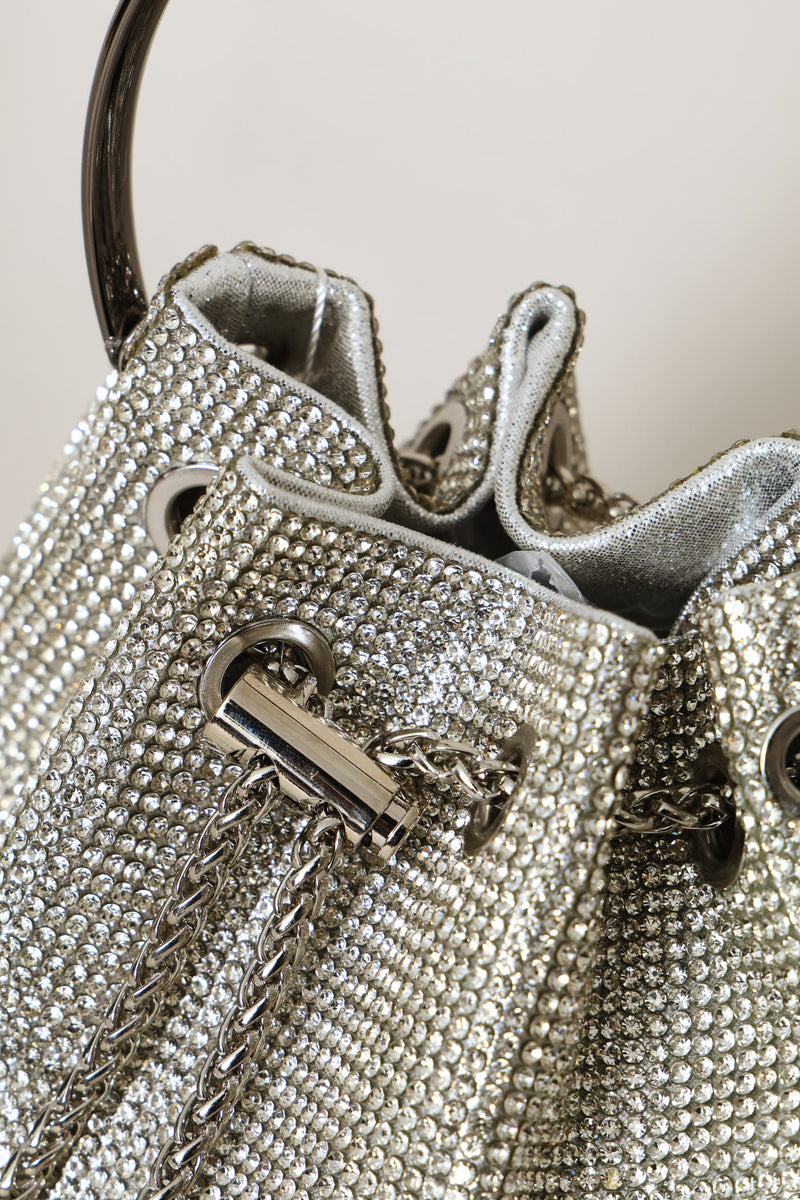 Diamante Wristlet Evening Bag - Silver