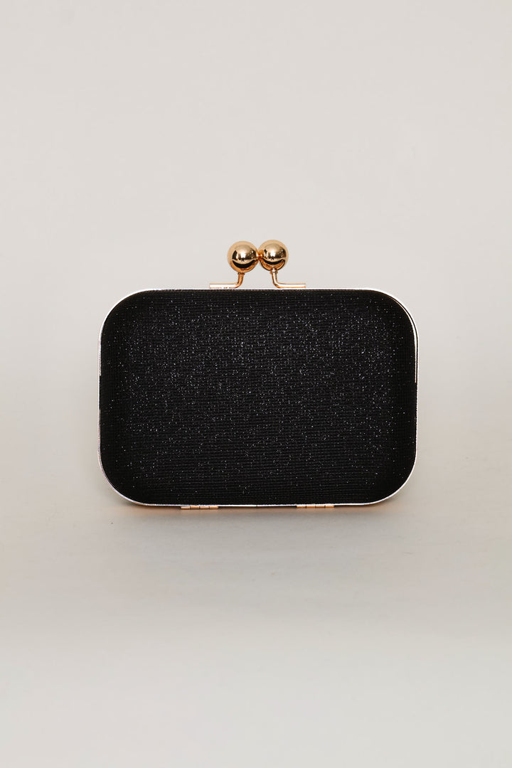 Glitter Hardcase Clutch Bag - Black