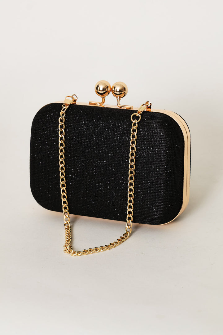 Glitter Hardcase Clutch Bag - Black