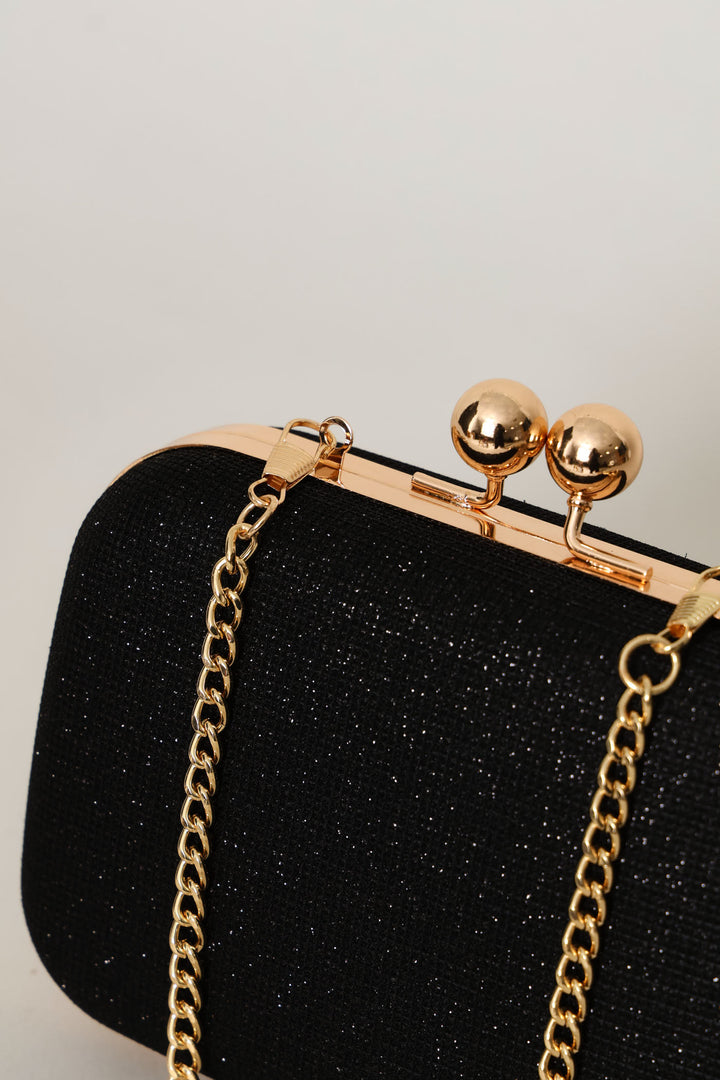 Glitter Hardcase Clutch Bag - Black