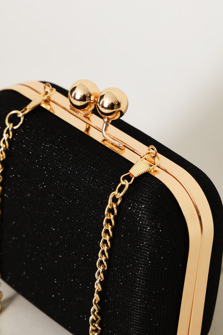 Glitter Hardcase Clutch Bag - Black