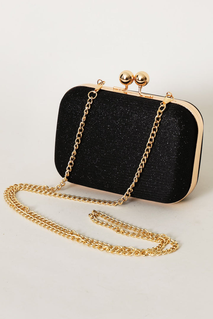 Glitter Hardcase Clutch Bag - Black