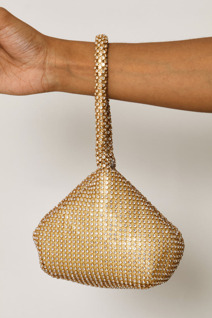 Diamante Wristlet Evening Bag - Gold