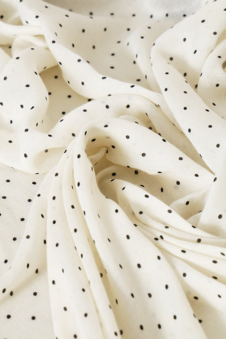 Polka Dot Border Print Light Weight Scarf - White/Black