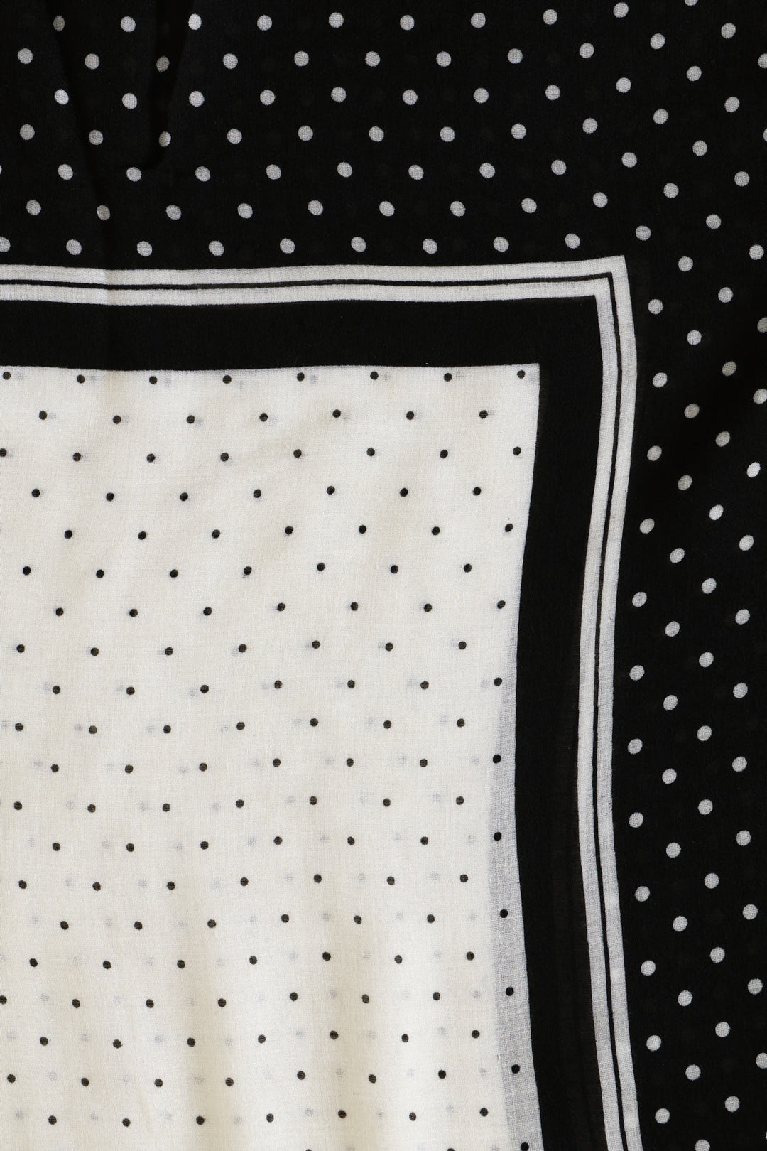 Polka Dot Border Print Light Weight Scarf - White/Black