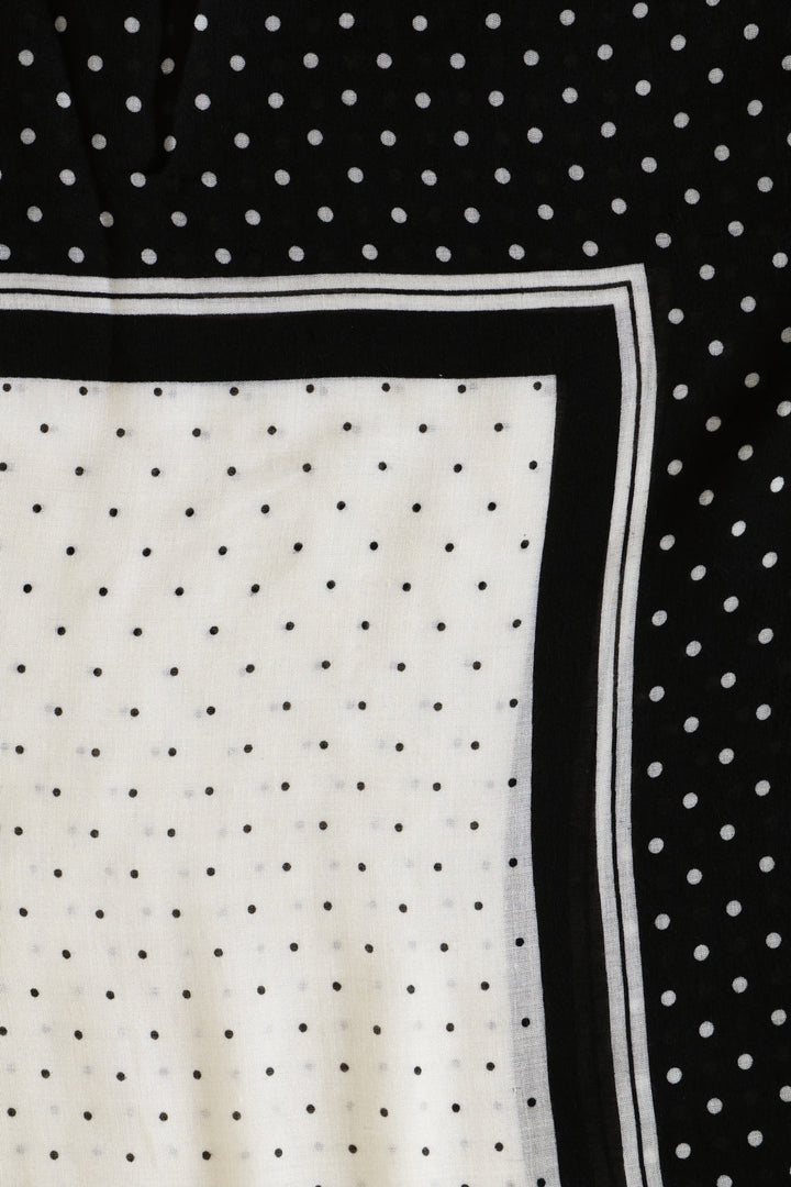 Polka Dot Border Print Light Weight Scarf - White/Black