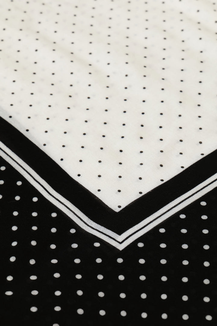Polka Dot Border Print Light Weight Scarf - White/Black