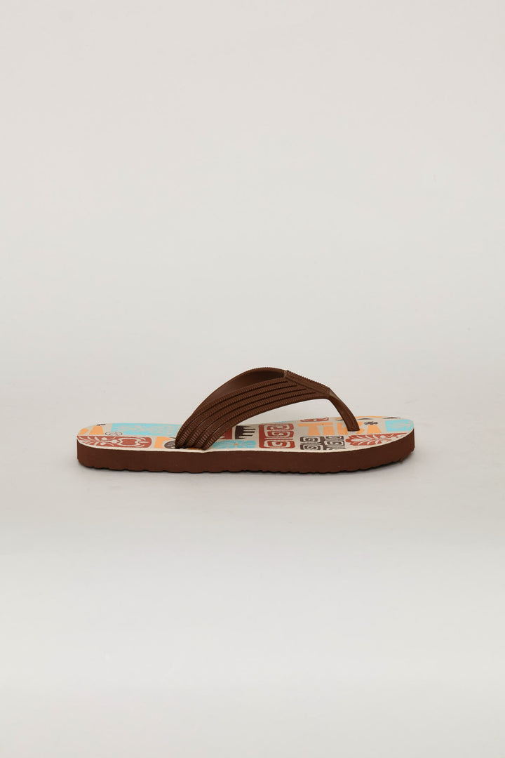 Boys Tiki Print Flip Flop - Stone