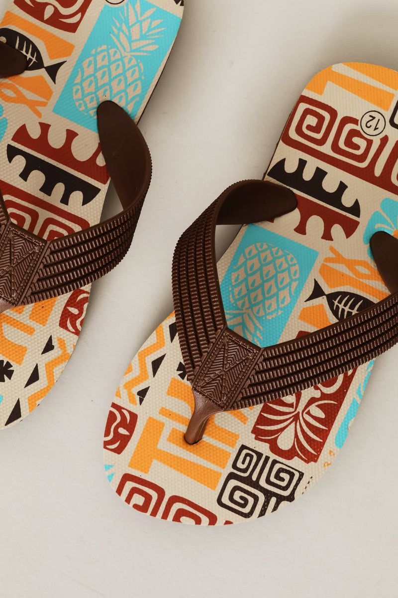 Boys Tiki Print Flip Flop - Stone