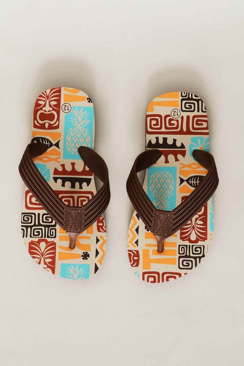 Boys Tiki Print Flip Flop - Stone