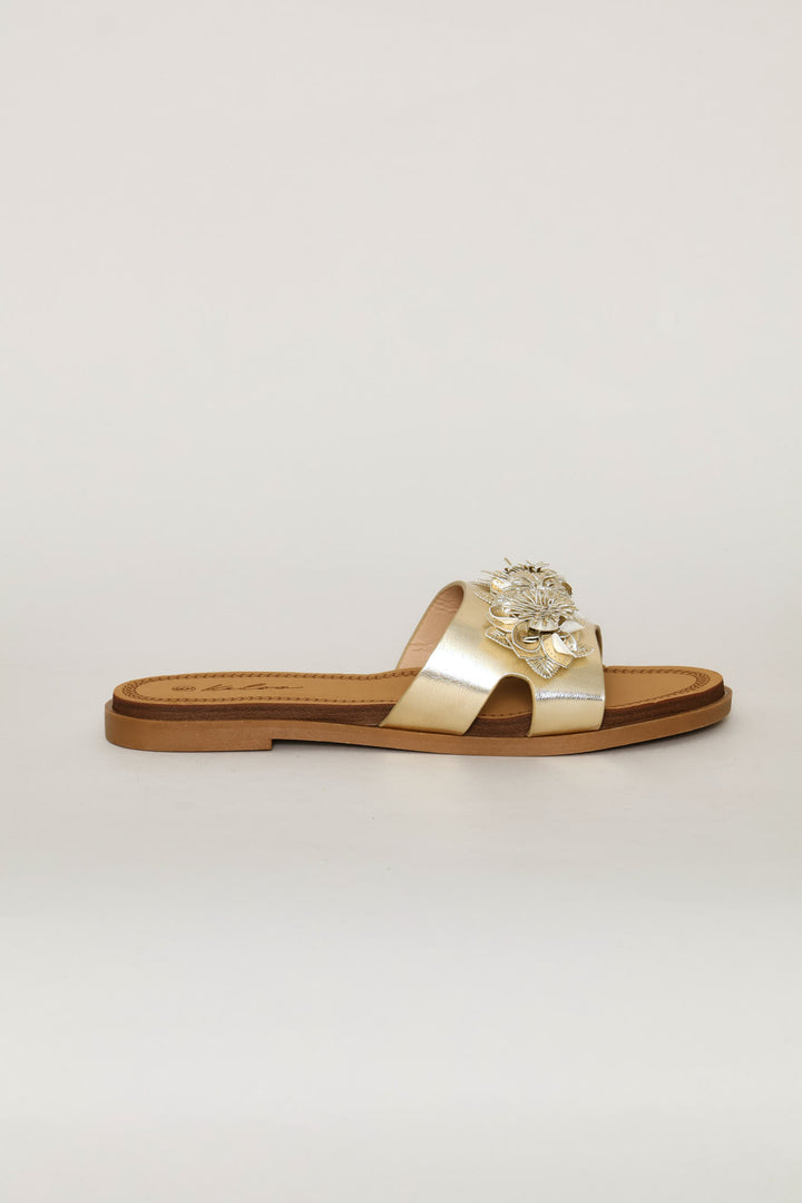 3D Flower Mule Sandal - Gold