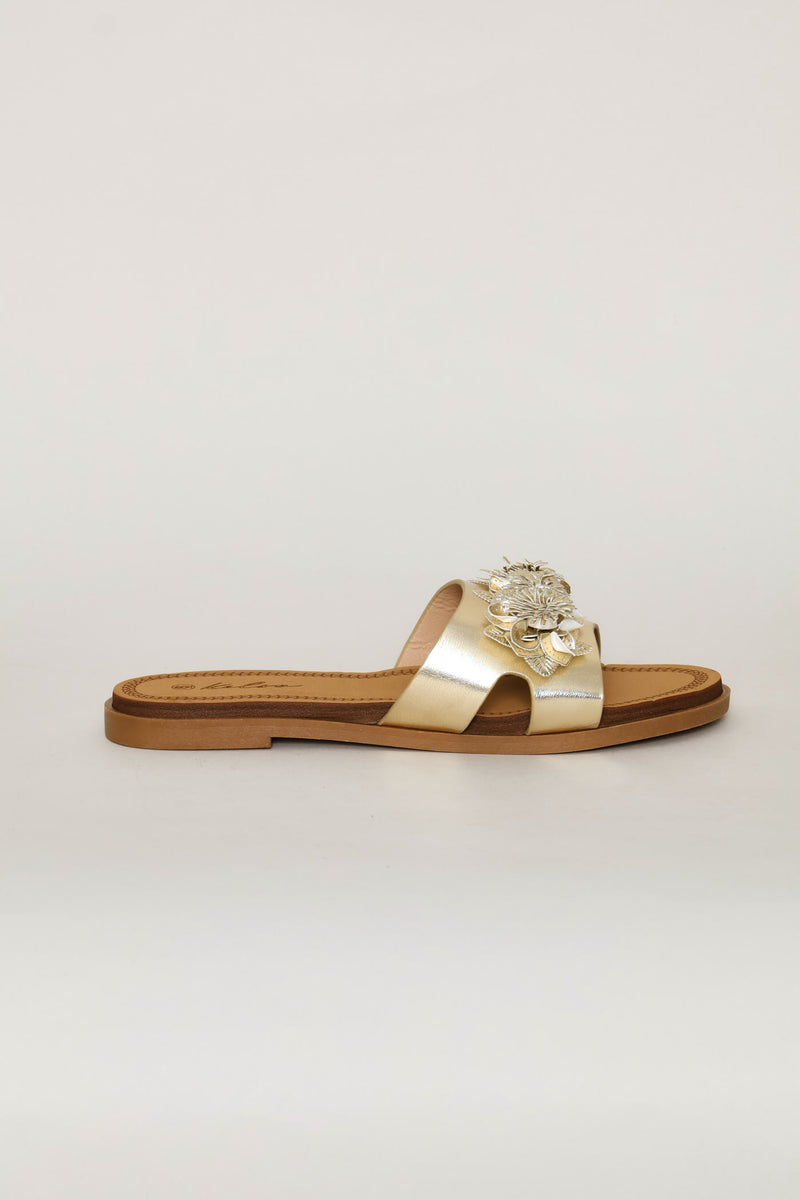 3D Flower Mule Sandal - Gold