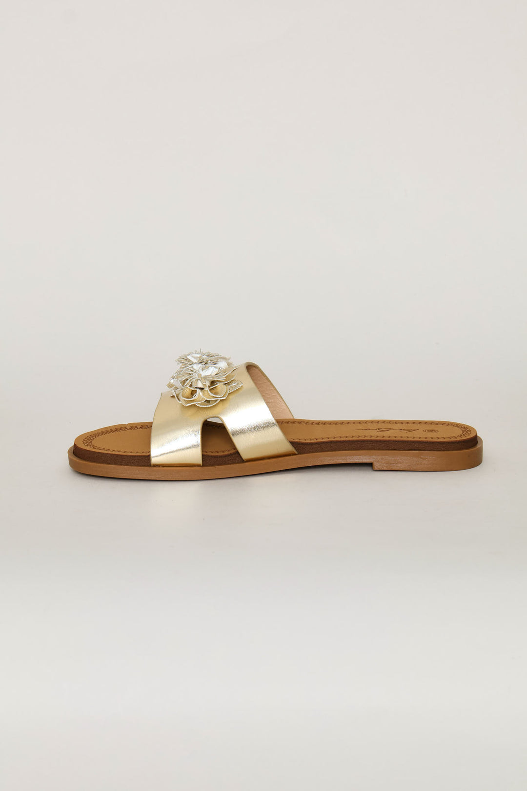 3D Flower Mule Sandal - Gold