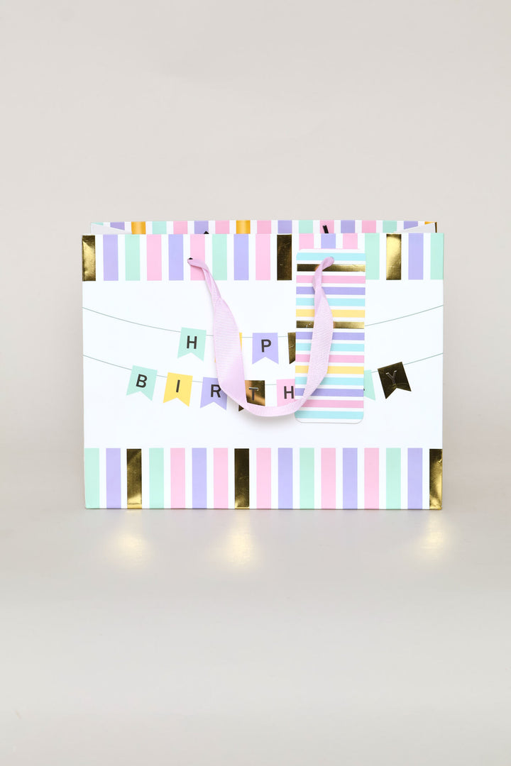 Happy Birthday Banner Gift Bag - Light Pink