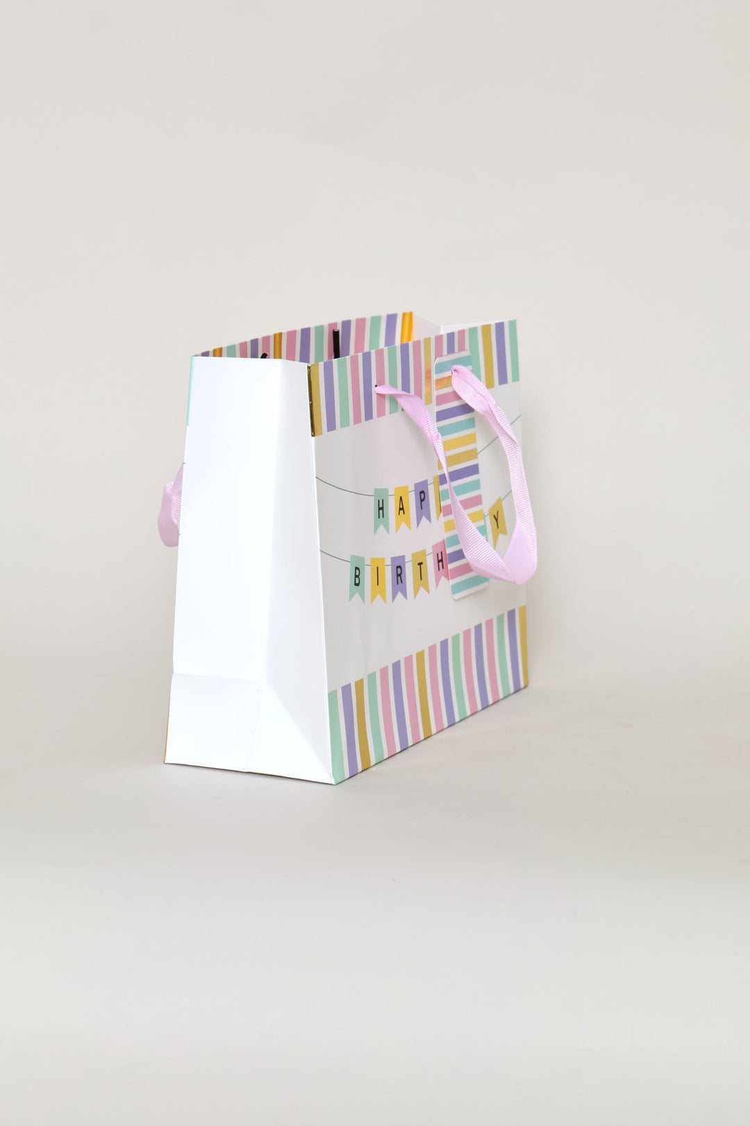 Happy Birthday Banner Gift Bag - Light Pink
