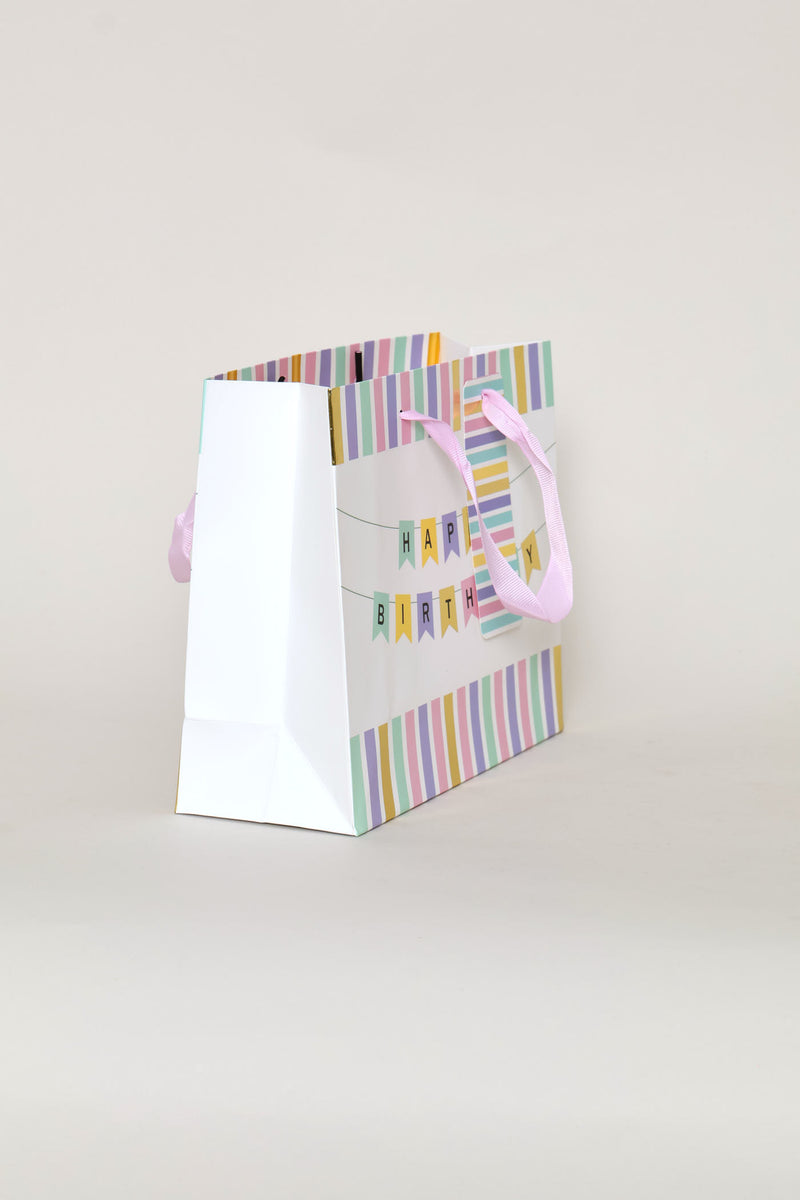 Happy Birthday Banner Gift Bag - Light Pink