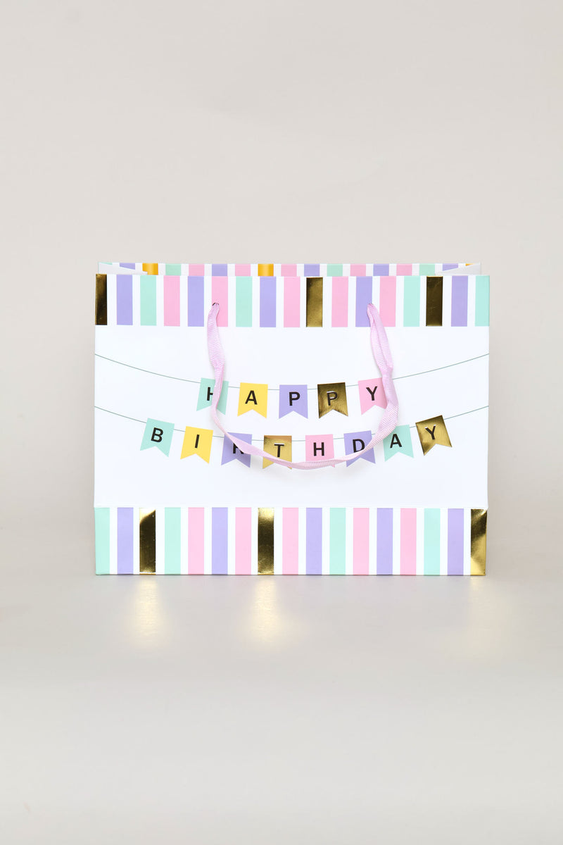 Happy Birthday Banner Gift Bag - Light Pink