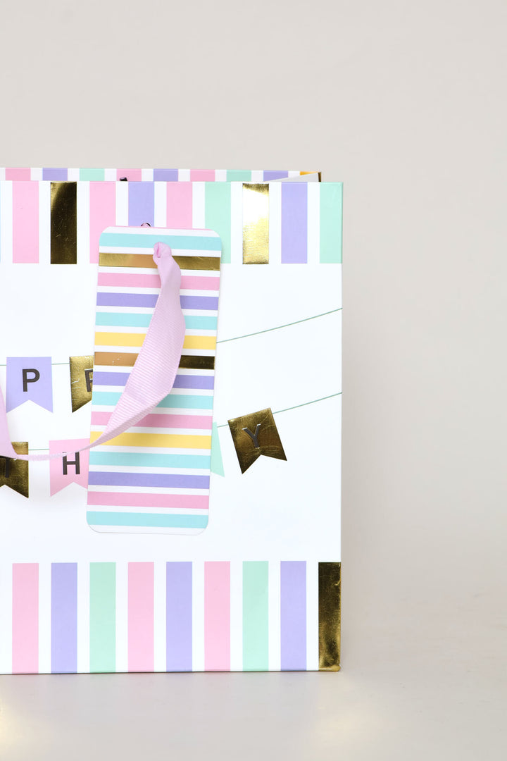 Happy Birthday Banner Gift Bag - Light Pink