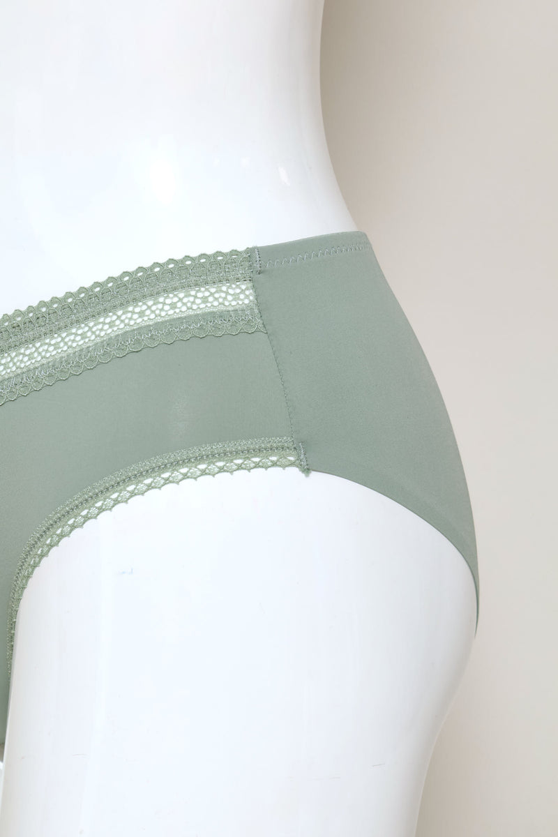 Lace Trim Bonded Midi Panty - Green