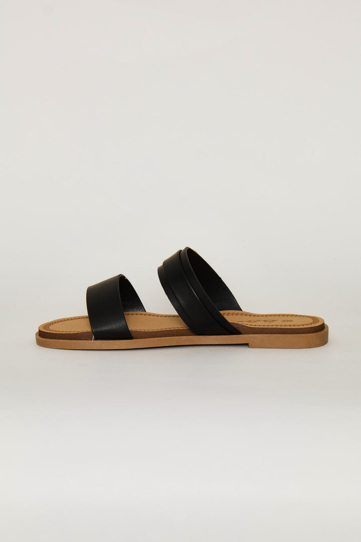 Double Strap Buckled Sandal - Black