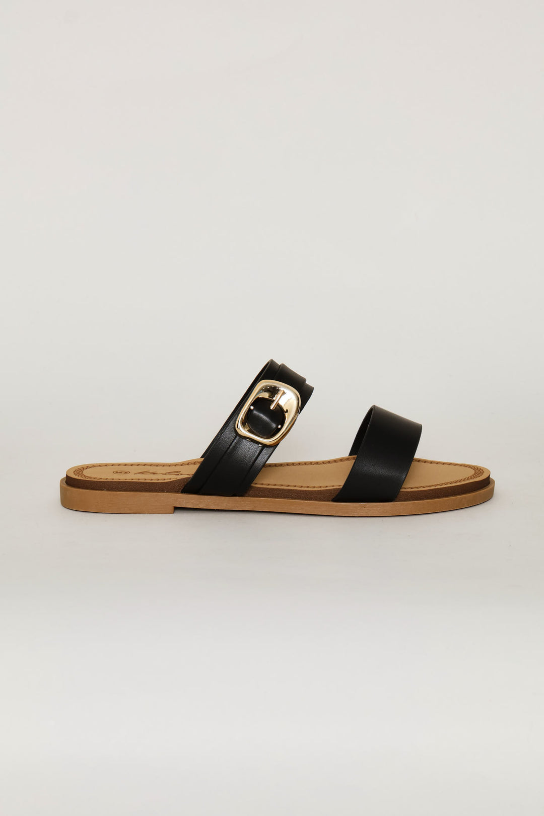 Double Strap Buckled Sandal - Black