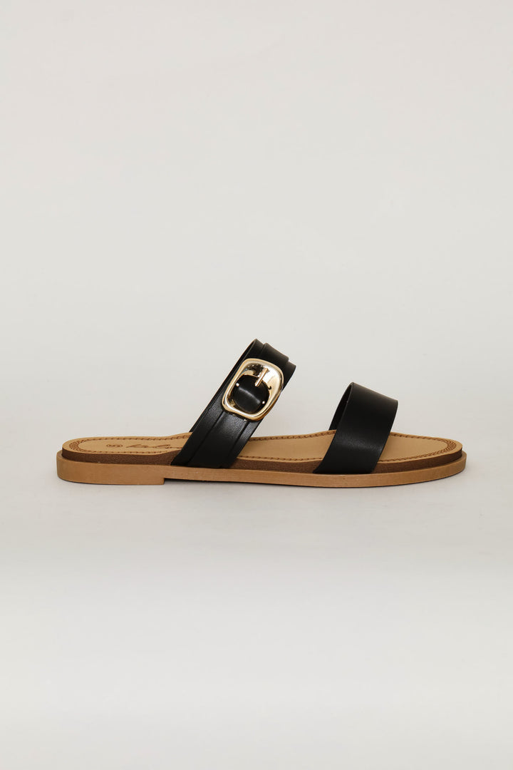 Double Strap Buckled Sandal - Black