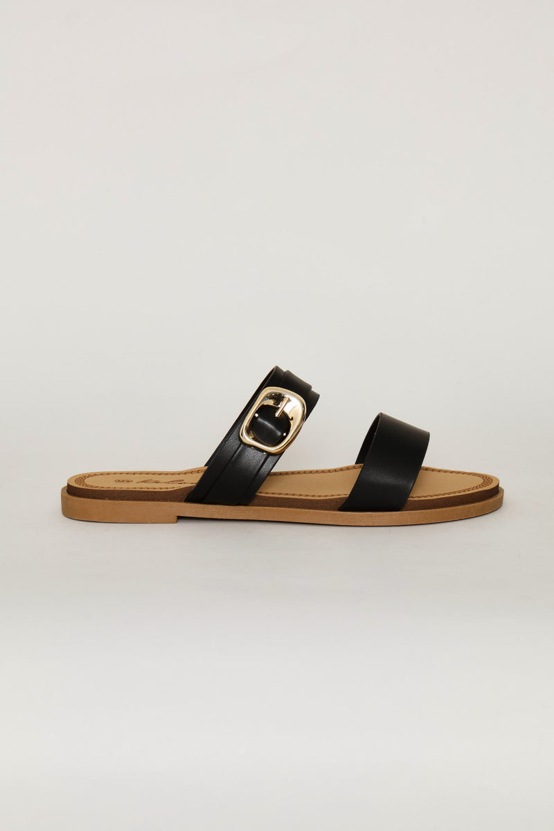 Double Strap Buckled Sandal - Black