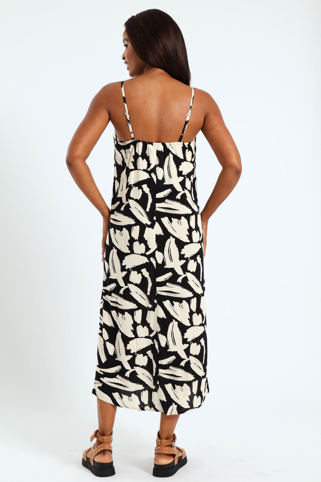Strappy A-Line Slip Maxi Dress - Black/Cream