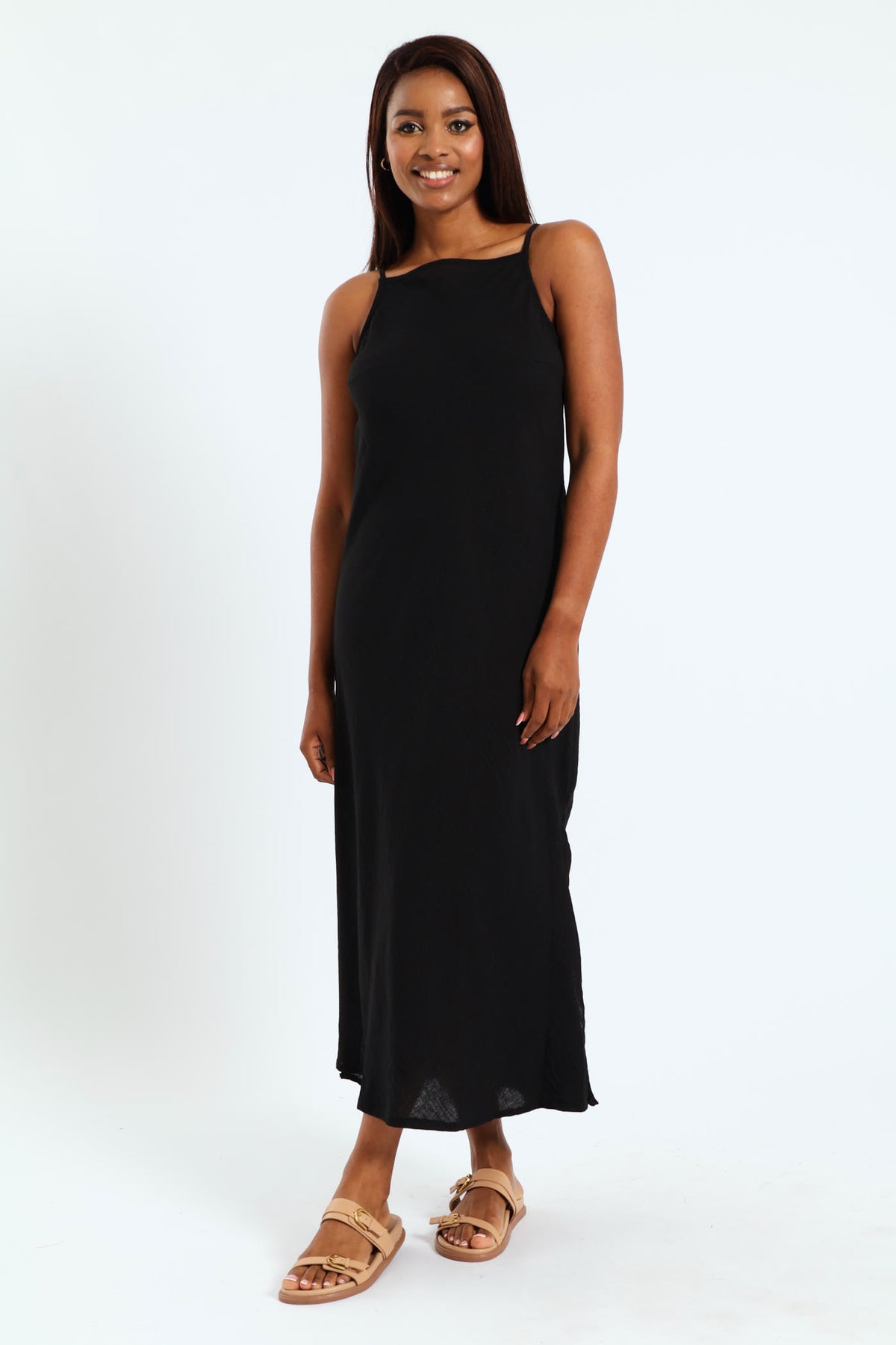 Strappy Hi-Neck Maxi Slip Dress - Black – Edgars