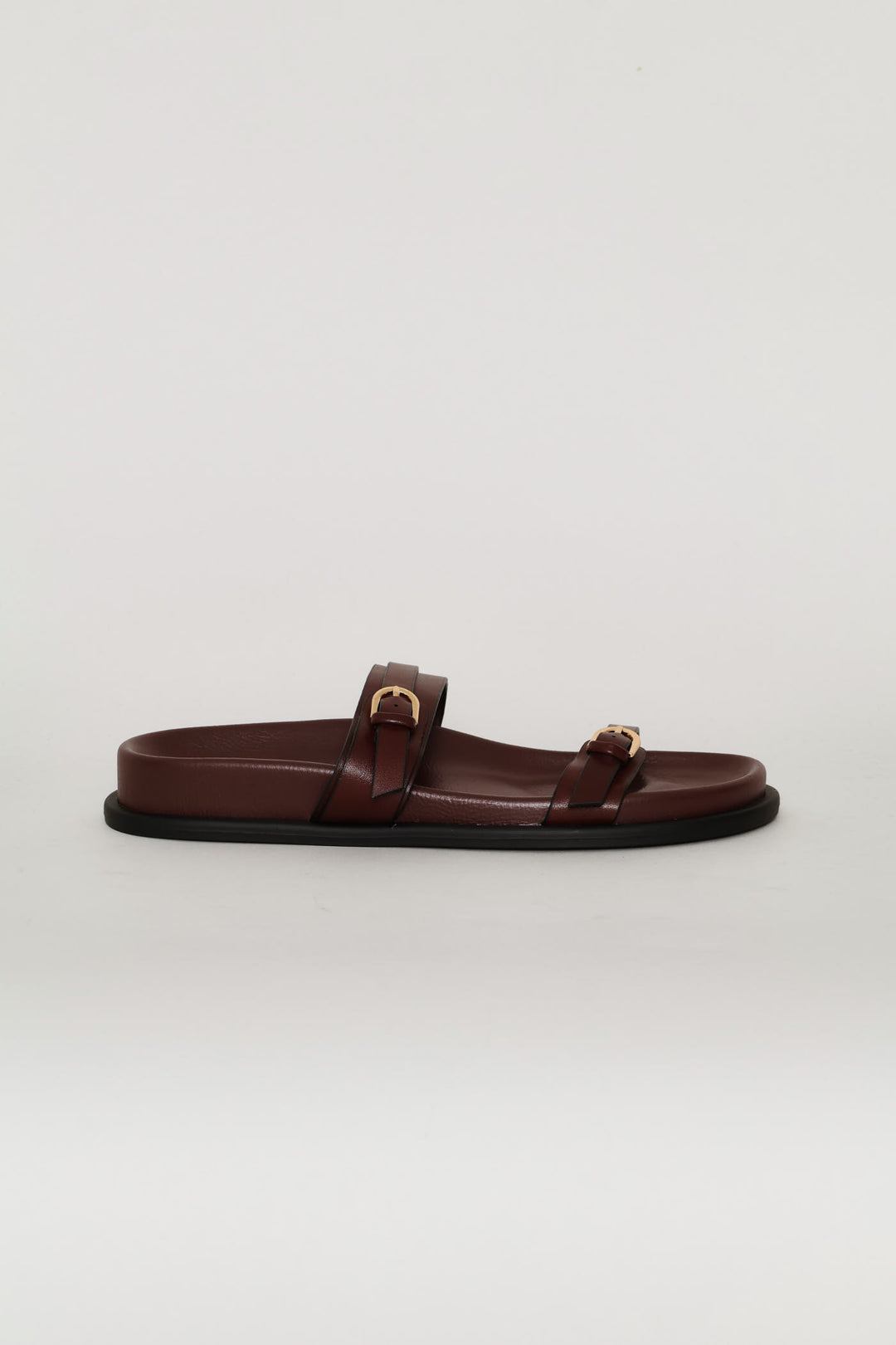 Buckle Detail Double Band Mule Sandal - Burgundy