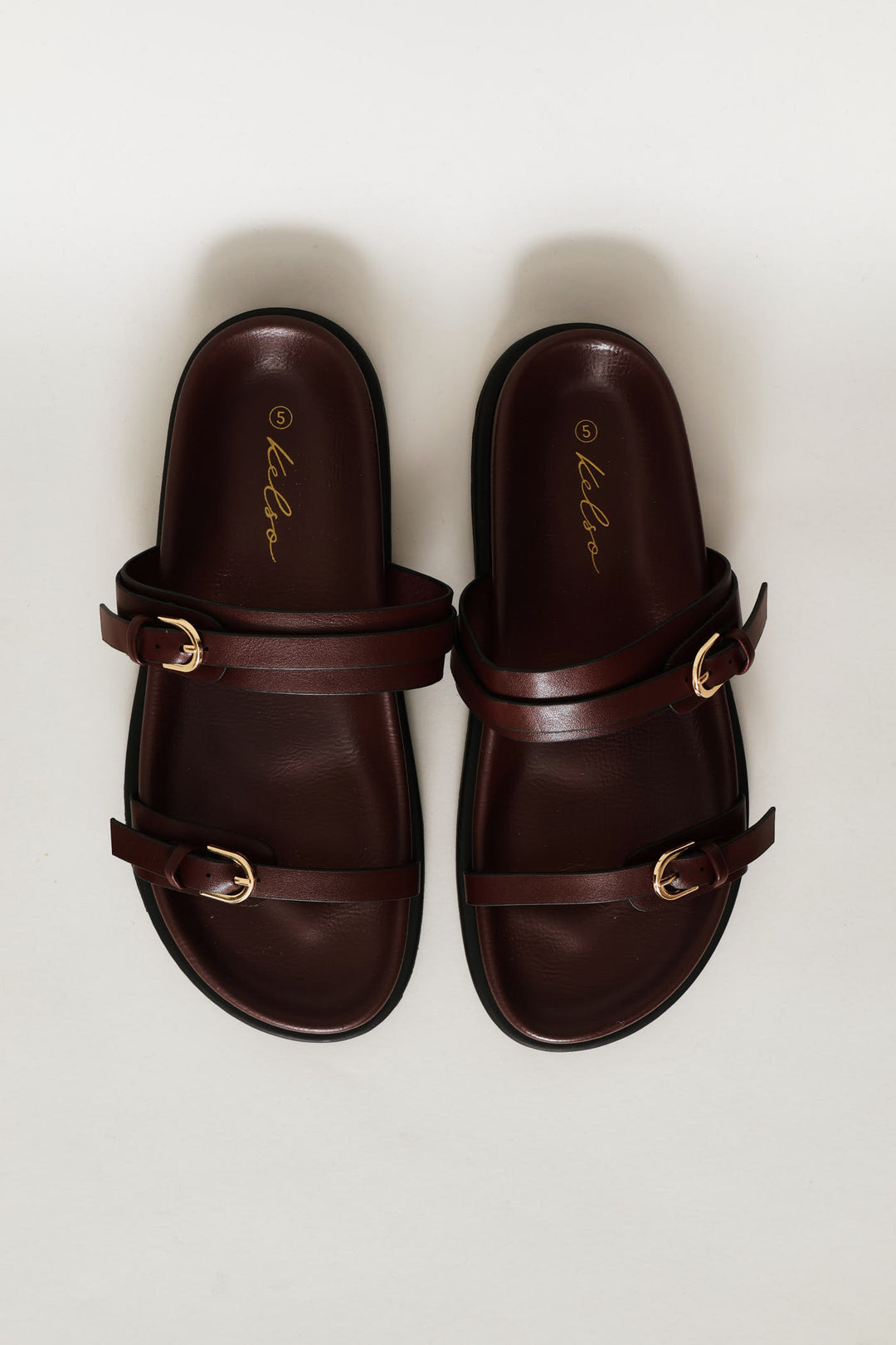 Buckle Detail Double Band Mule Sandal - Burgundy