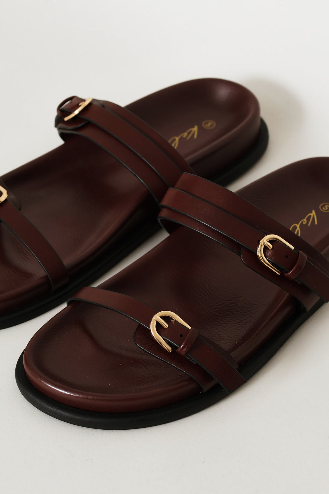 Buckle Detail Double Band Mule Sandal - Burgundy