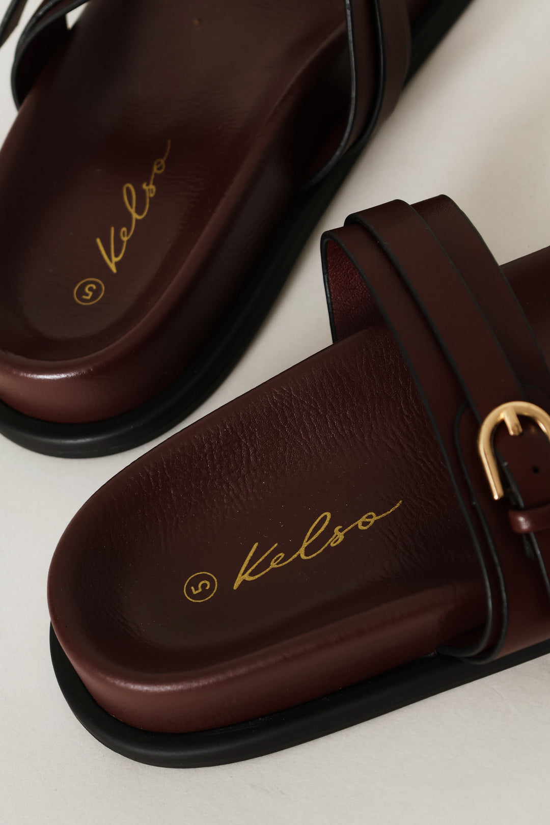 Buckle Detail Double Band Mule Sandal - Burgundy