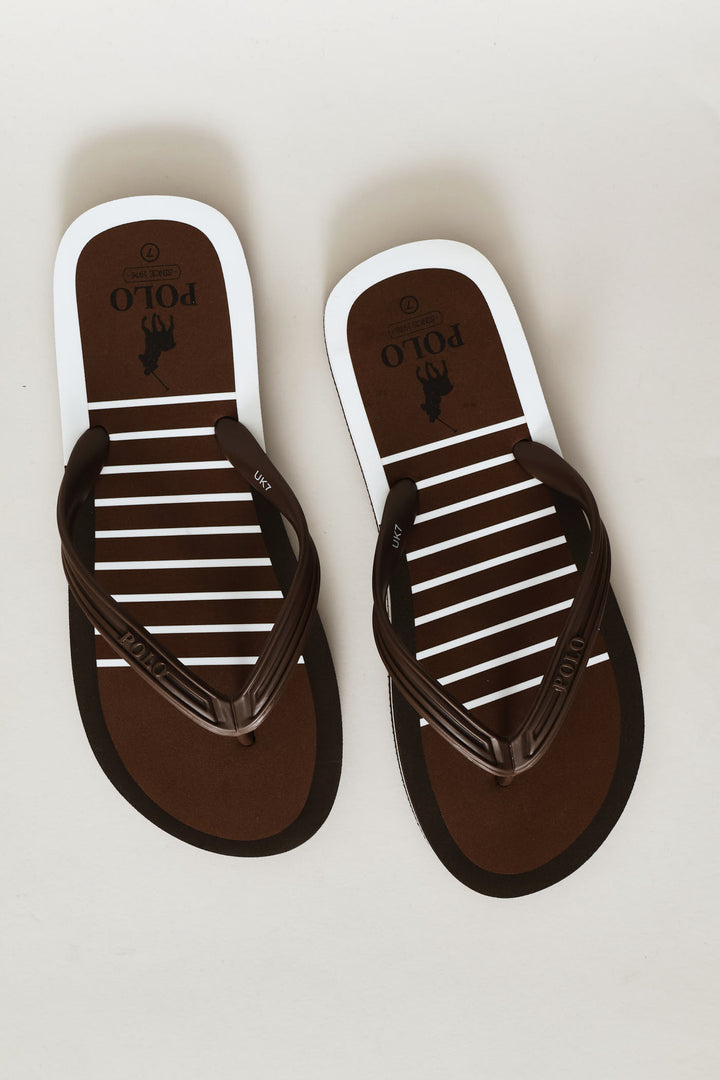 Rubberised Stripe Logo Flip Flop - Brown