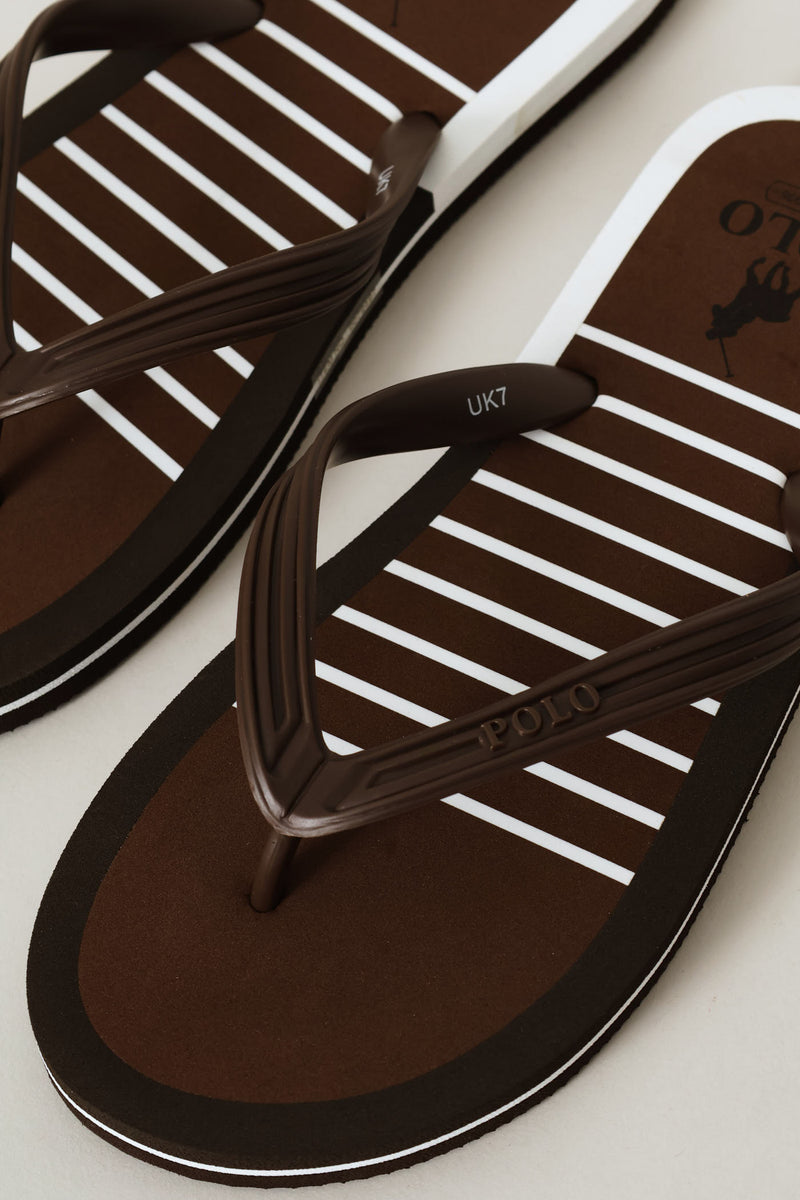 Rubberised Stripe Logo Flip Flop - Brown